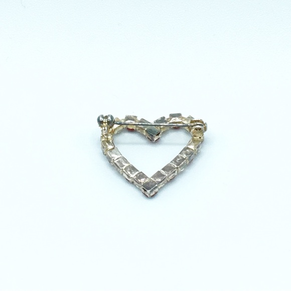 Dainty Crystal and Red Rhinestone Heart Brooch Pin - Picture 6 of 10